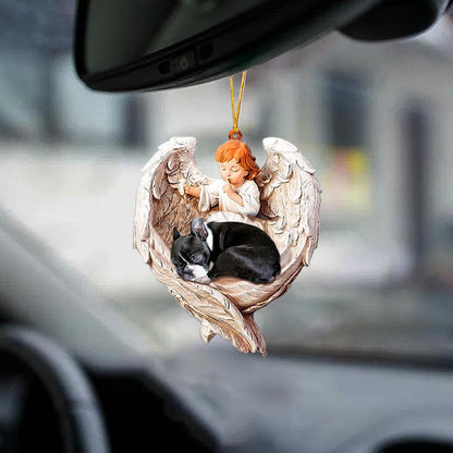 Dog Hanging Ornaments Sleeping Boston Terrier Protected By Angel Car Hanging Ornament
