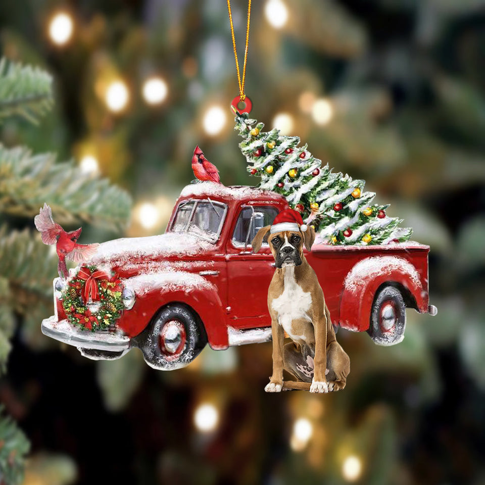 Godmerch- Ornament- Boxer-Cardinal & Truck Two Sided Ornament, Happy Christmas Ornament, Car Ornament