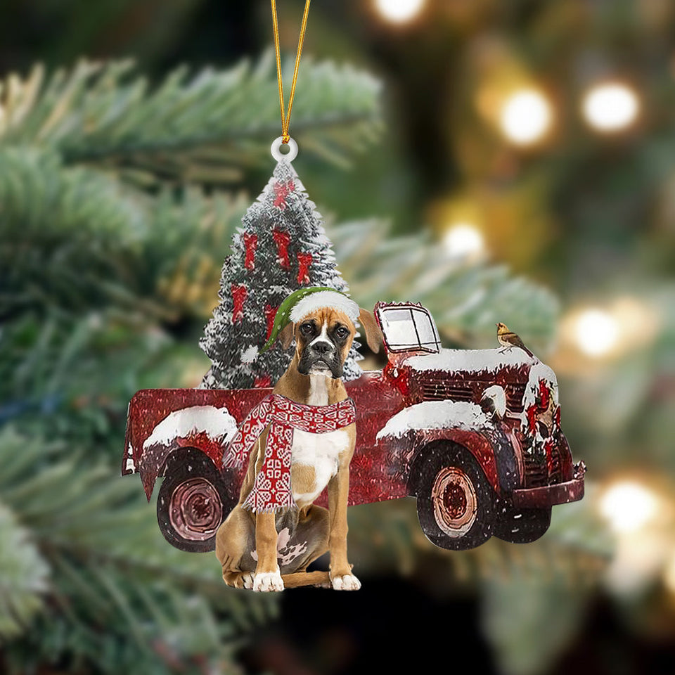 Godmerch- Ornament- Boxer-Christmas Truck Two Sided Ornament, Happy Christmas Ornament, Car Ornament