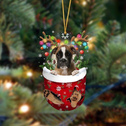 Boxer-In Christmas Pocket Two Sides Ornament, Christmas Dog Hanging Ornament