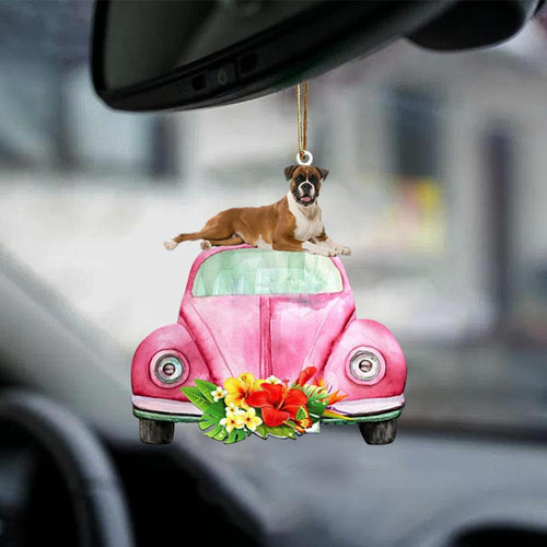 Boxer-Pink Hippie Car-Two Sided Ornament