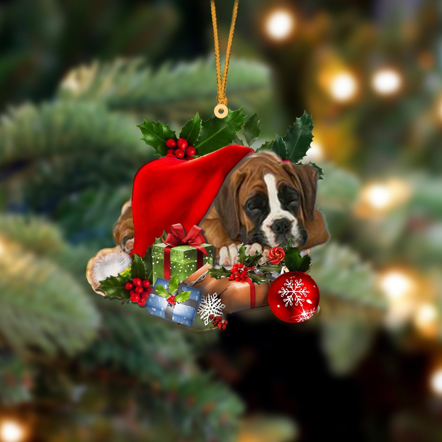 Boxer-Sleeping In Hat Two Sides Ornament Dog Sleeping Ornament