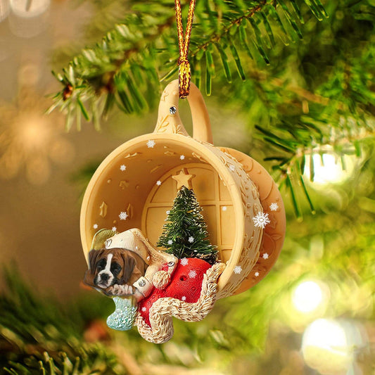 Godmerch- Ornament- Boxer Sleeping In A Cup Christmas Ornament Dog Ornament, Car Ornament, Christmas Ornament