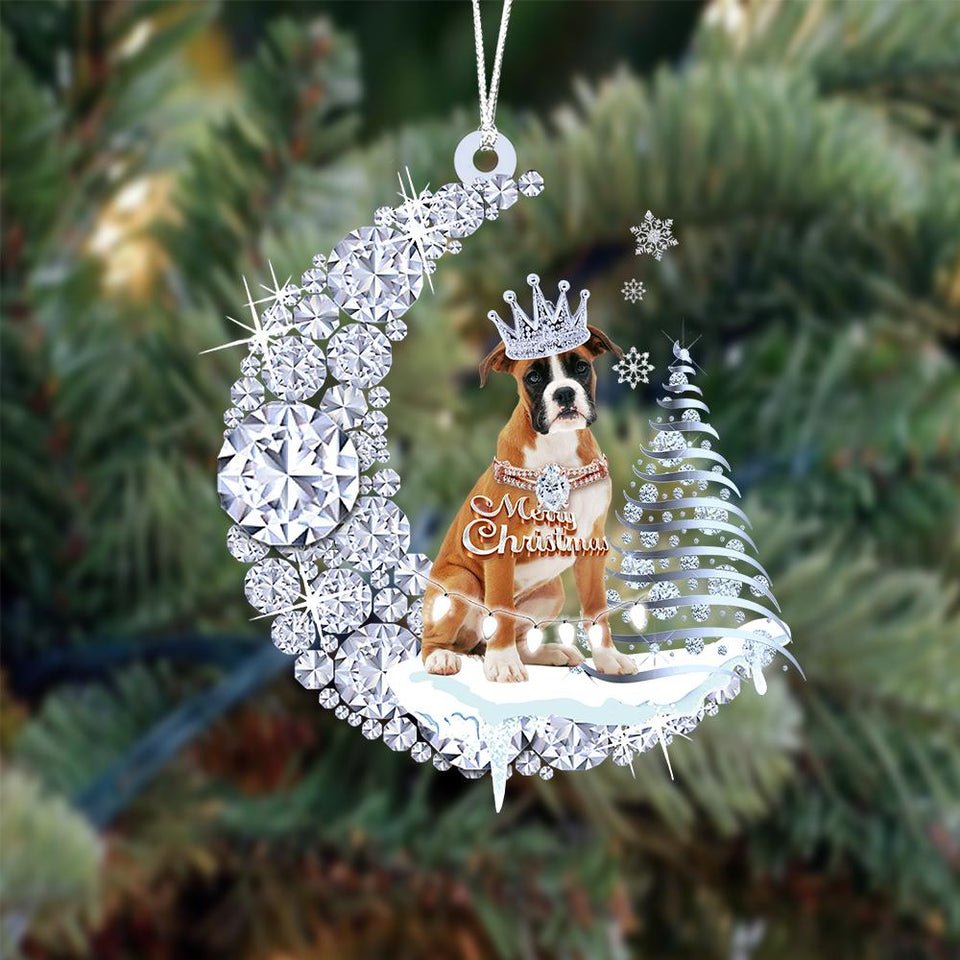 Boxer Diamond Moon Merry Christmas Ornament Dog Ornament