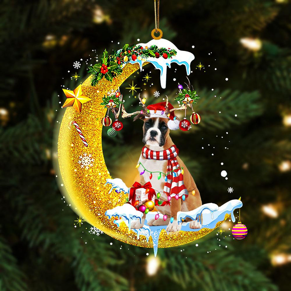 Godmerch- Ornament- Boxer On The Moon Merry Christmas Hanging Ornament Dog Ornament, Car Ornament, Christmas Ornament