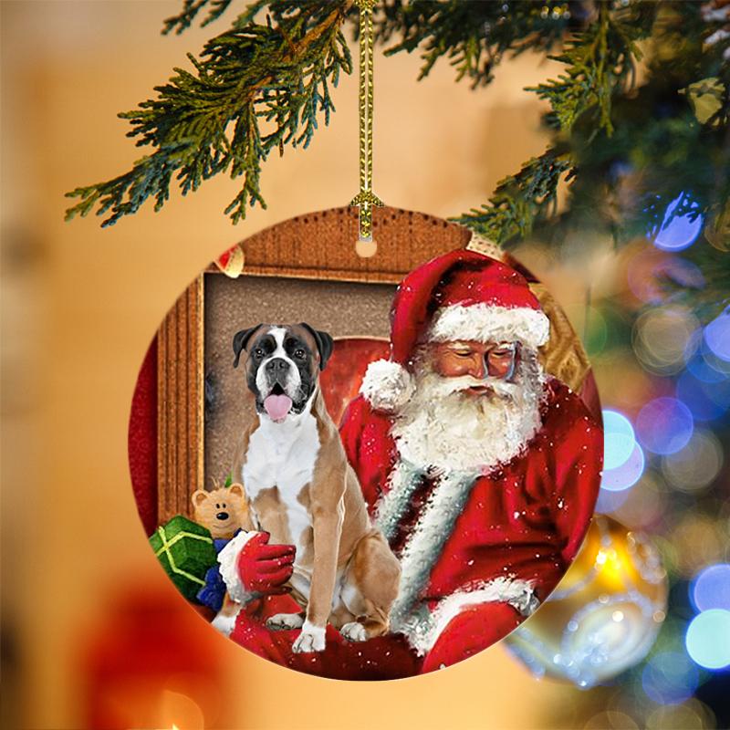 Godmerch- Ornament- Boxer With Santa Christmas Ornament, Happy Christmas Ornament, Car Ornament