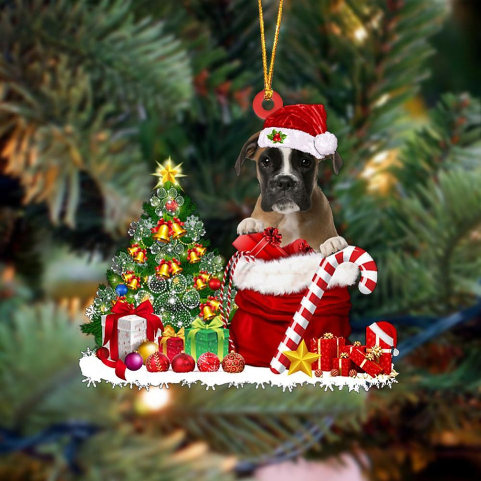 Godmerch- Ornament- Boxer Gift Bag Merry Christmas Ornament Dog Ornament, Car Ornament, Christmas Ornament