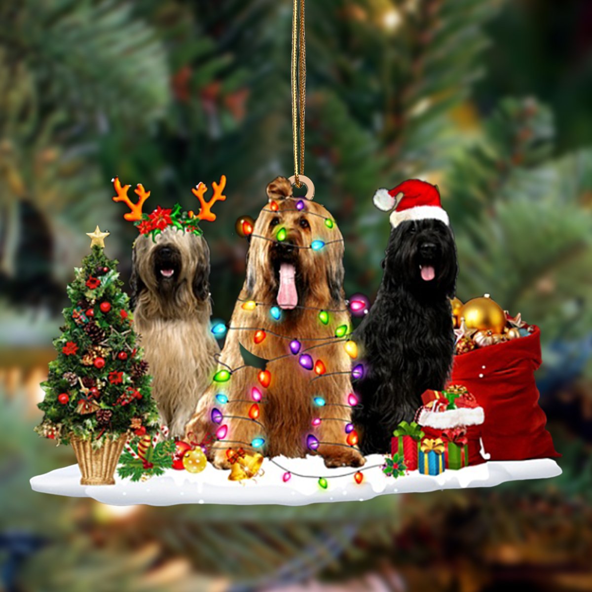 Godmerch- Ornament- Briard-Christmas Dog Friends Hanging Ornament, Happy Christmas Ornament, Car Ornament