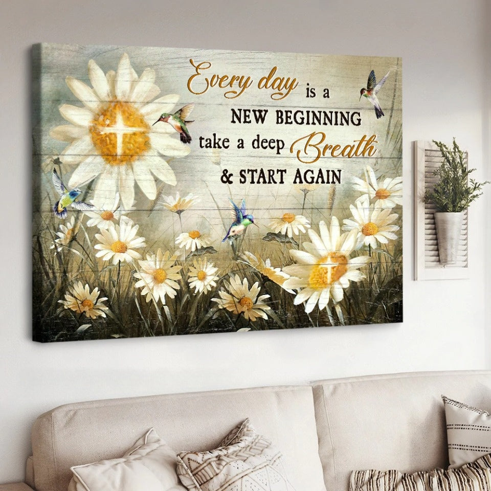 Colorful hummingbird Every day is a new beginning - Matte Canvas
