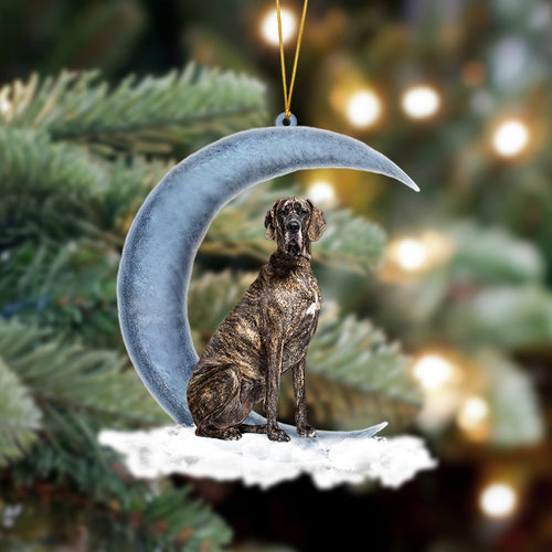 Godmerch- Ornament- Brindle Great Dane Sits On The Moon Hanging Ornament Dog Ornament, Car Ornament, Christmas Ornament