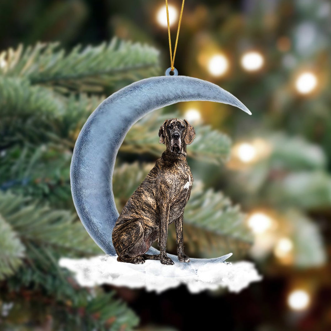 Godmerch- Ornament- Brindle Great Dane Sits On The Moon Hanging Ornament Dog Ornament, Car Ornament, Christmas Ornament