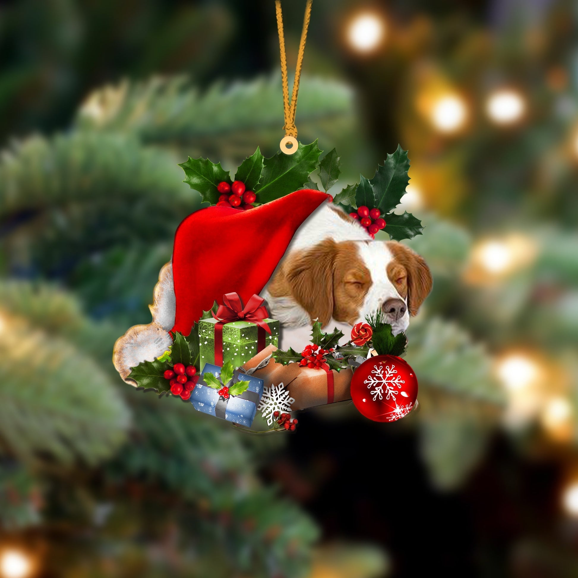 Brittany Spaniel-Sleeping In Hat Two Sides Ornament Dog Sleeping Ornament