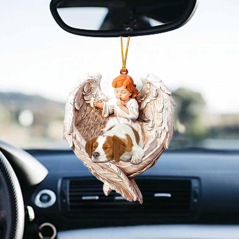 Dog Hanging Ornament For Tree Brittany Spaniel Sleeping ]Protected By Angel