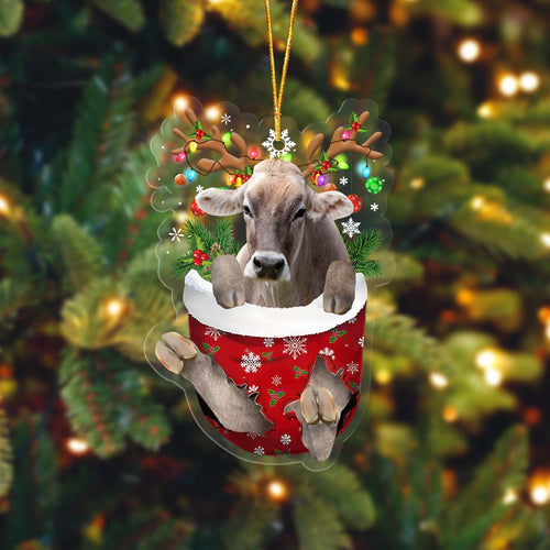 Brown Swiss In Pocket Acrylic Ornament, Farm Christmas Ornament