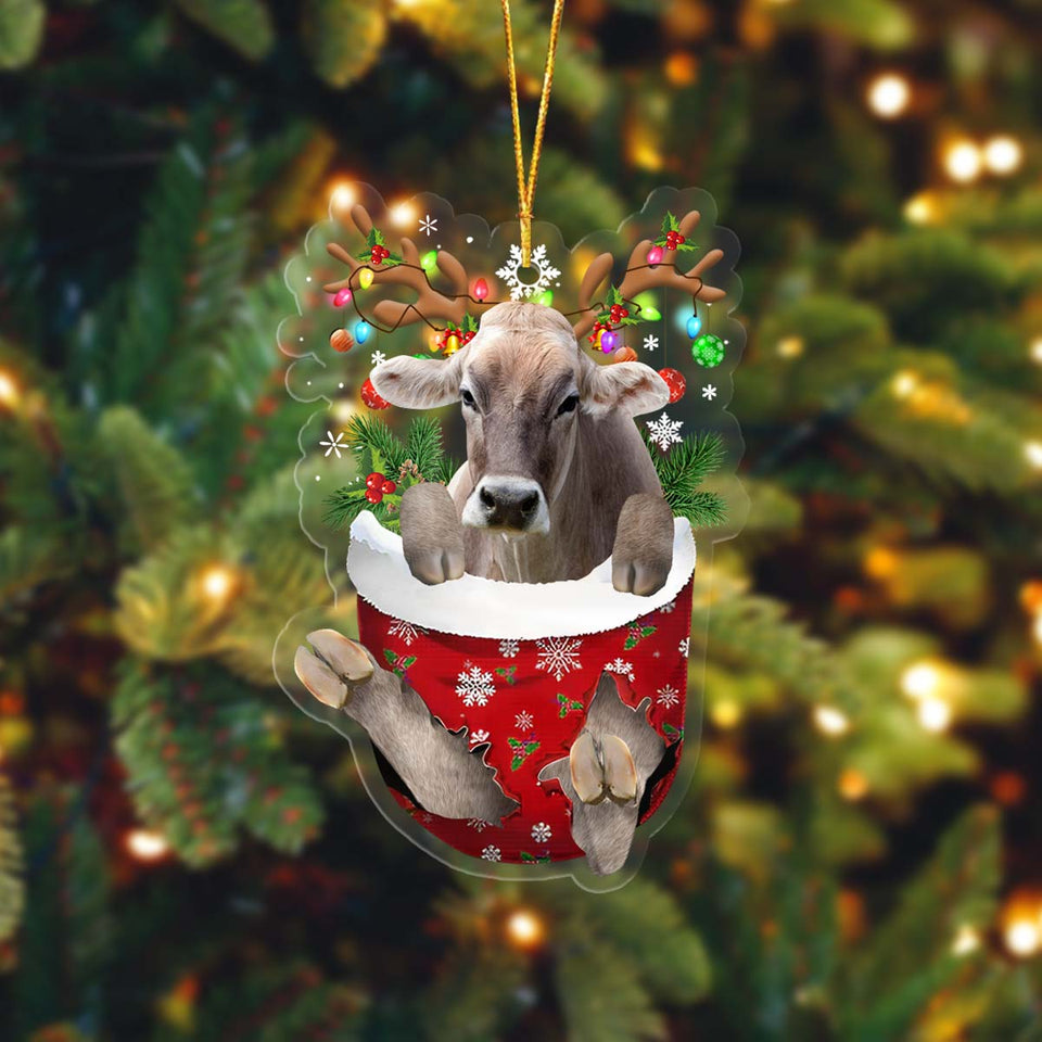 Brown Swiss In Pocket Acrylic Ornament, Farm Christmas Ornament