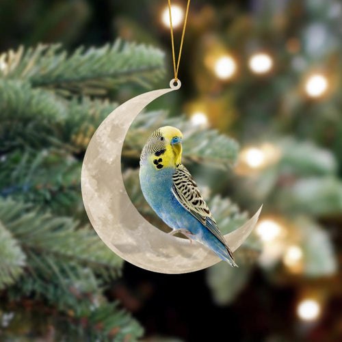 Budgie Bird Sits On The Moon Hanging Ornament, Animal Christmas Ornaments