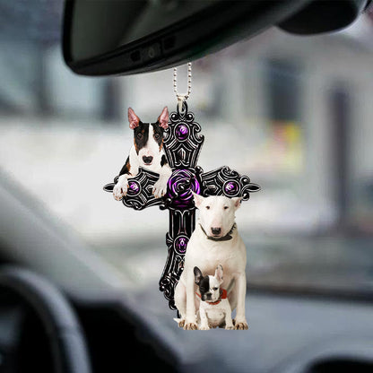 Bull Terrier Pray For God Car Hanging Ornament Dog Pray For God Ornament Godmerch