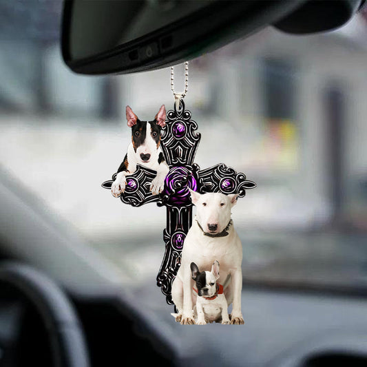 Bull Terrier Pray For God Car Hanging Ornament Dog Pray For God Ornament Godmerch