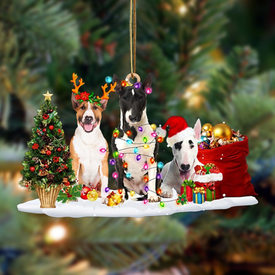 Ornament- Bull Terrier-Christmas Dog Friends Hanging Ornament, Happy Christmas Ornament, Car Ornament