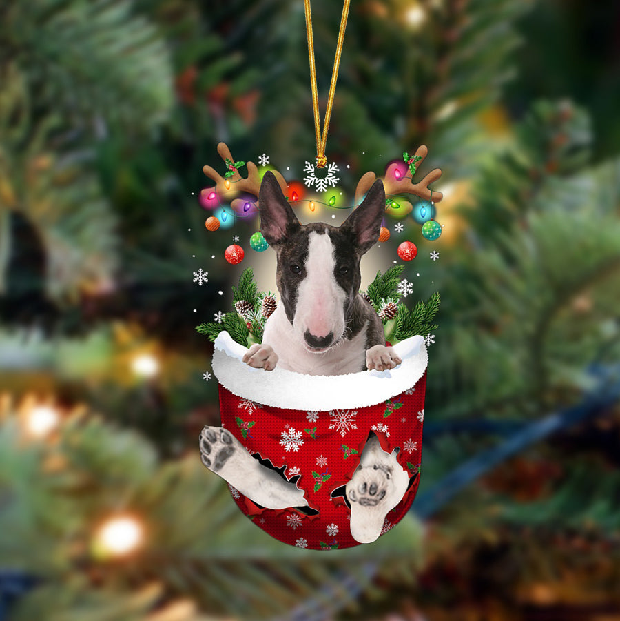 Ornament- Bull Terrier-In Christmas Pocket Two Sides Ornament, Happy Christmas Ornament, Car Ornament
