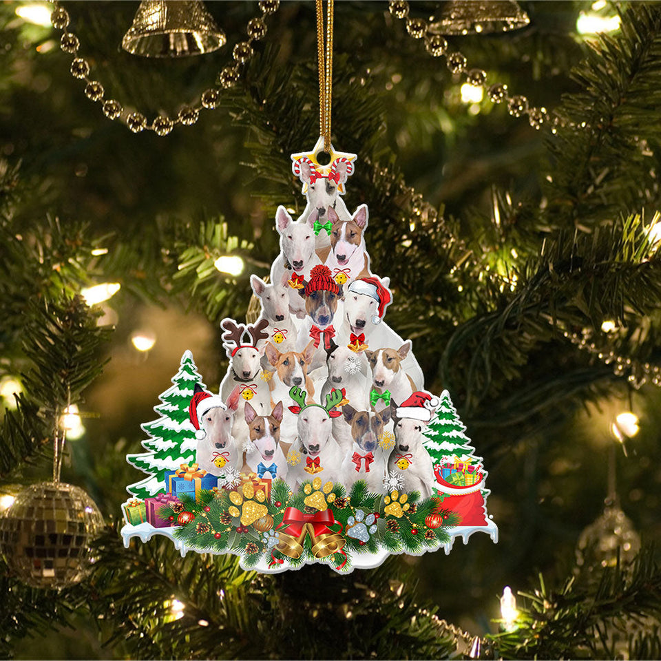 Ornament- Bull Terrier Full The Christmas Tree-Two Sided Ornament, Happy Christmas Ornament, Car Ornament