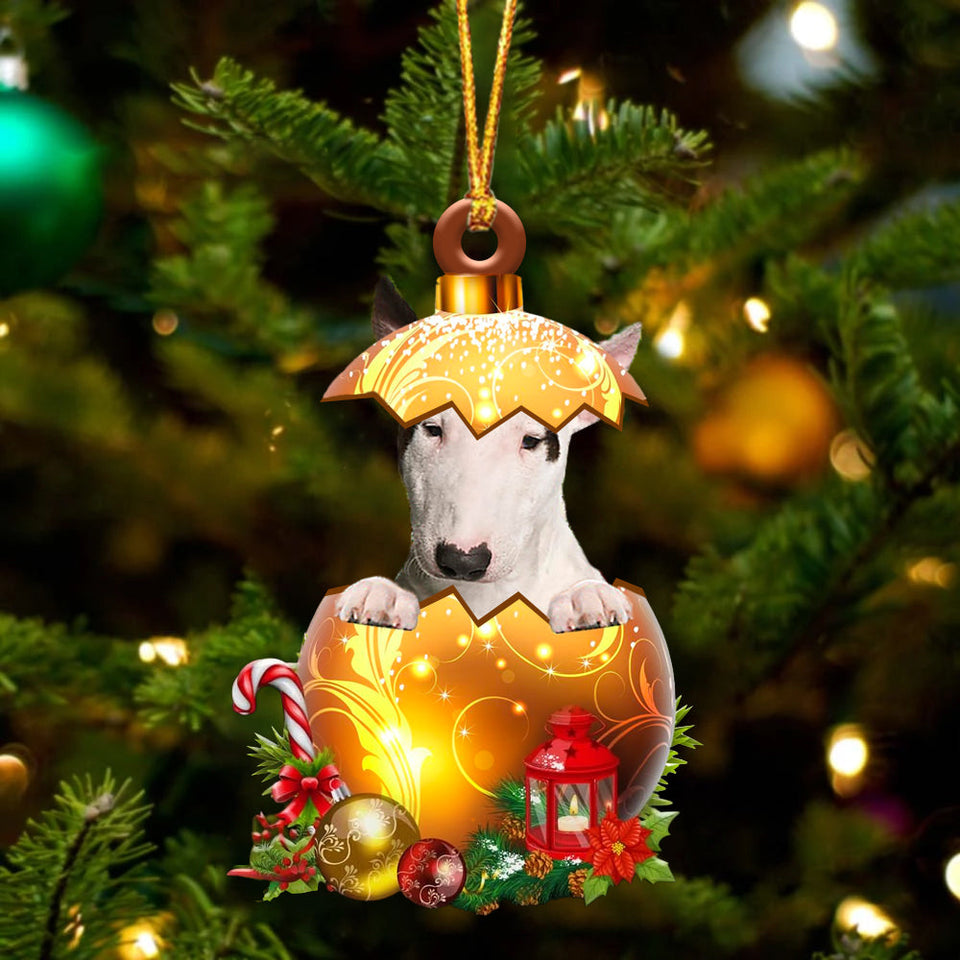 Bull Terrier In Golden Egg Christmas Ornament