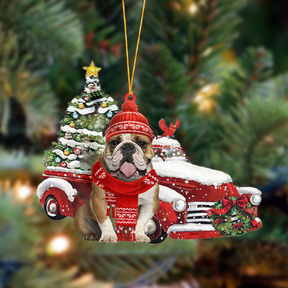 Godmerch- Ornament- Bulldog-Christmas Car Two Sided Ornament, Happy Christmas Ornament, Car Ornament