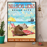 Bulldog Licks Beach Life Canvas And Poster, Wall Decor Visual Art