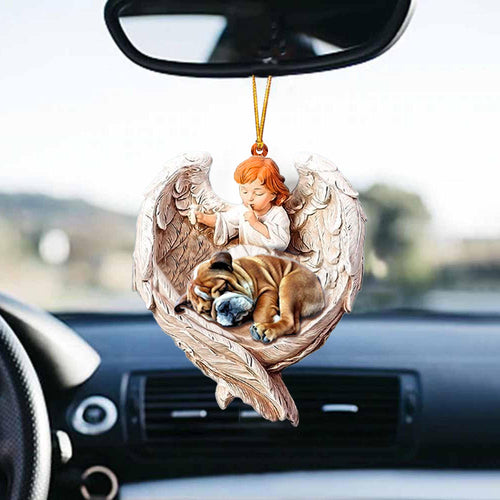 Car Hanging Ornament Bulldog Sleeping Protected By Angel