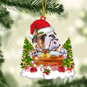 Bulldog In The Chimney Hanging Ornament Dog Christmas Ornament