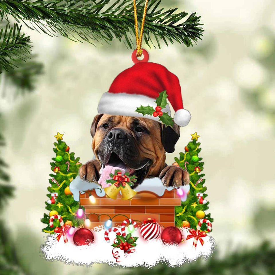 Bullmastiff In The Chimney Hanging Ornament Dog Christmas Ornament