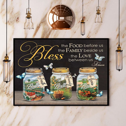 Butterfly Bless The Food Before Us The Family Beside Us The Love Between Us Canvas And Poster, Wall Decor Visual Art