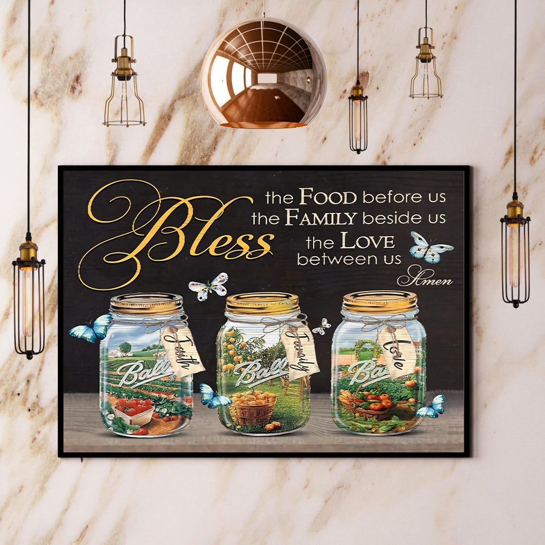 Butterfly Bless The Food Before Us The Family Beside Us The Love Between Us Canvas And Poster, Wall Decor Visual Art