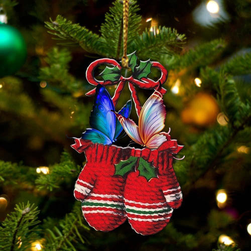 Ornament- Butterfly Inside Your Gloves Christmas Holiday-Two Sided Ornament, Christmas Ornament, Car Ornament