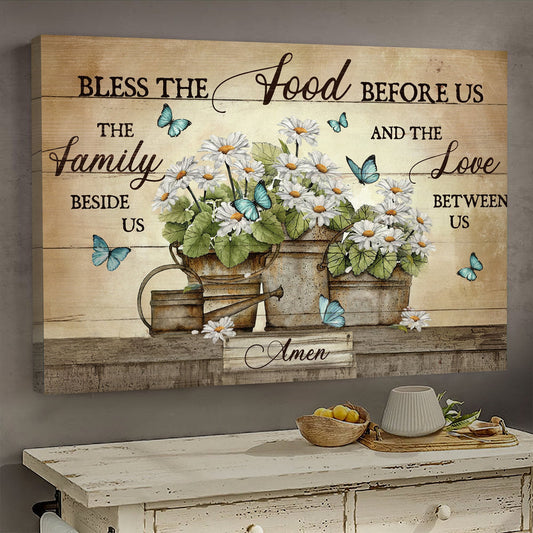 Butterfly Daisy Flower Vase Jesus Bless the food before us - Matte Canvas