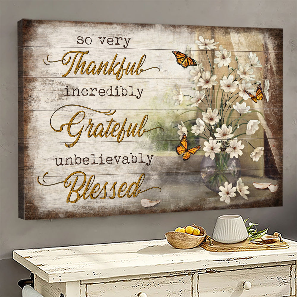 Butterfly flower painting So very thankful incredibly grateful unbelievably blessed - Matte Canvas