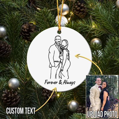 Personalized Line Art Photo Family Custom Text Ceramic Ornament CG372