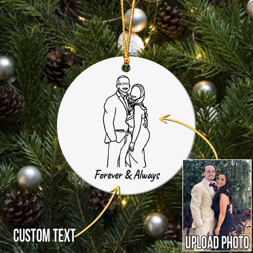 Personalized Line Art Photo Family Custom Text Ceramic Ornament CG372