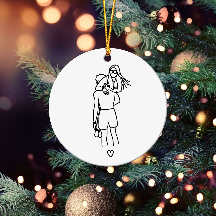 Personalized Line Art Photo Family Custom Text Ceramic Ornament CG372
