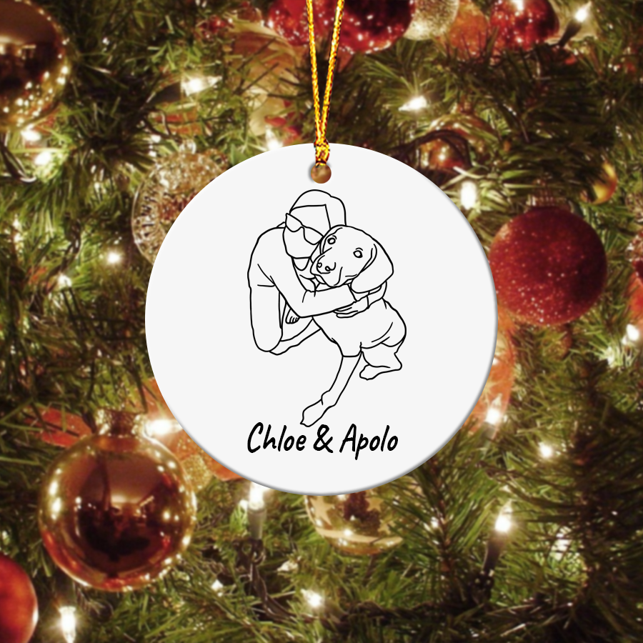 Personalized Line Art Photo Family Custom Text Ceramic Ornament CG372