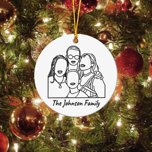Personalized Line Art Photo Family Custom Text Ceramic Ornament CG372