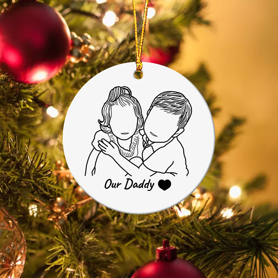 Personalized Line Art Photo Family Custom Text Ceramic Ornament CG372