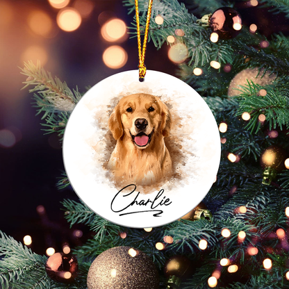 Customized Pet Photo Watercolor Ceramic Ornament CG368