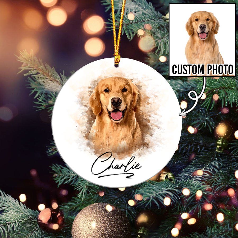 Customized Pet Photo Watercolor Ceramic Ornament CG368