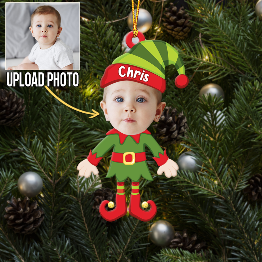 Customized Baby Photo Christmas Elf Acrylic Ornament CG373