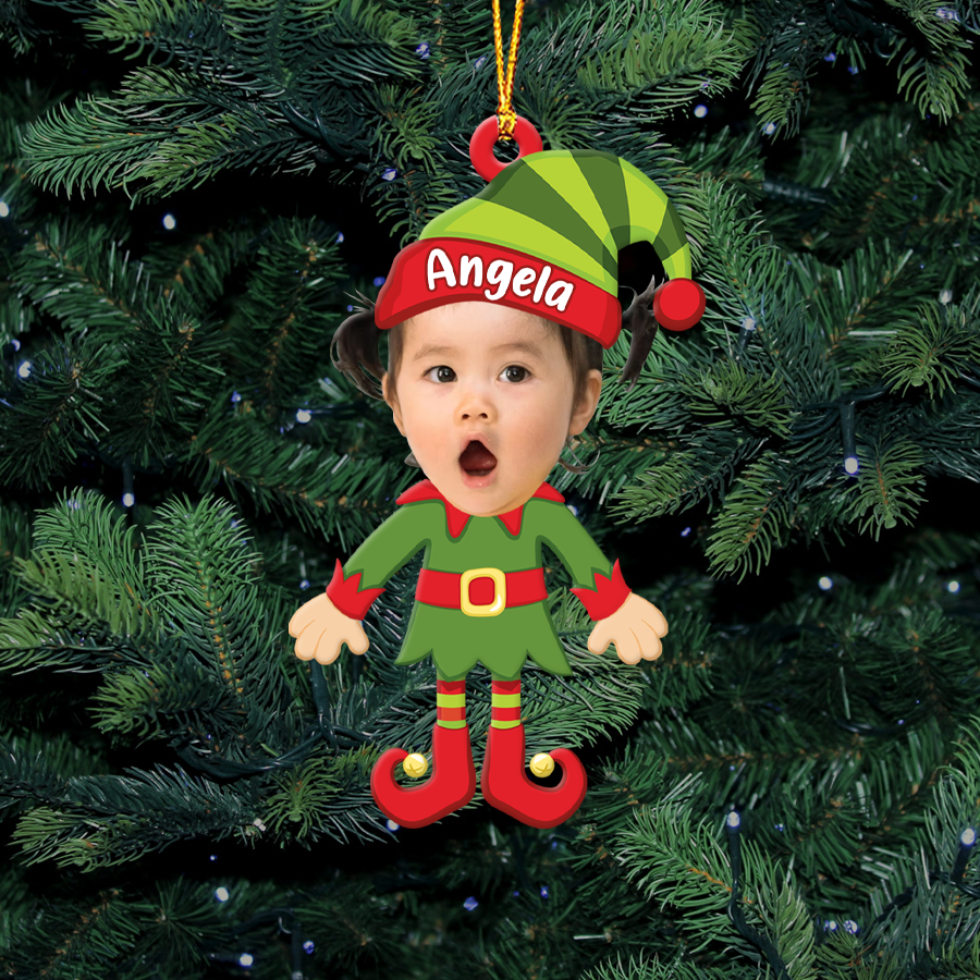 Customized Baby Photo Christmas Elf Acrylic Ornament CG373