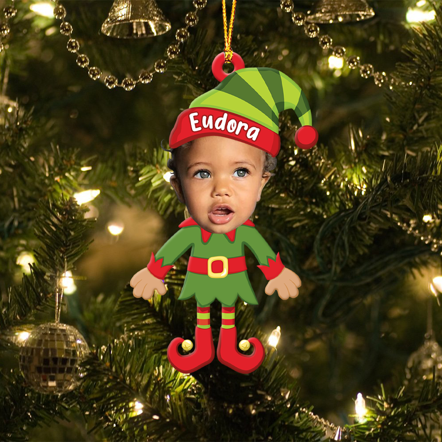 Customized Baby Photo Christmas Elf Acrylic Ornament CG373