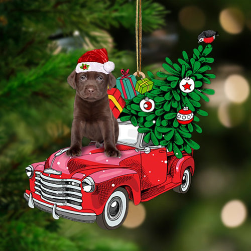Godmerch- Ornament- CHOCOLATE Labrador-Pine Truck Hanging Ornament, Happy Christmas Ornament, Car Ornament
