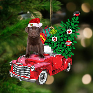 Godmerch- Ornament- CHOCOLATE Labrador-Pine Truck Hanging Ornament, Happy Christmas Ornament, Car Ornament