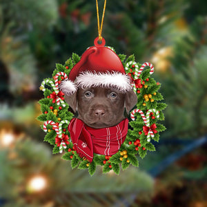 Ornament- CHOCOLATE Labrador-Xmas Bandana Hanging Ornament, Happy Christmas Ornament, Car Ornament